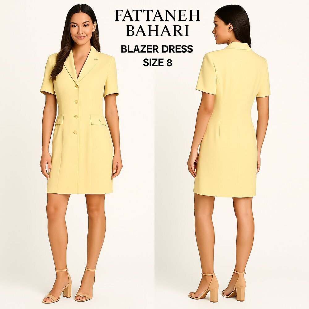 Fattaneh Bahari Yellow Blazer Dress Size 8 Short Sleeve
